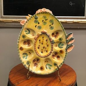 Chicken-shaped Deviled Egg and Relish Tray. Made in Italy